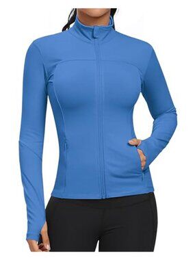Womens Workout Jacket Full Zip Athletic Running Jacket Slim Fit Thumbholes Yoga